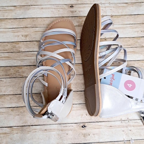 Cat & Jack Girl's White Dion Strappy Back Zipper Gladiator Sandals Sz 4 - Picture 3 of 11